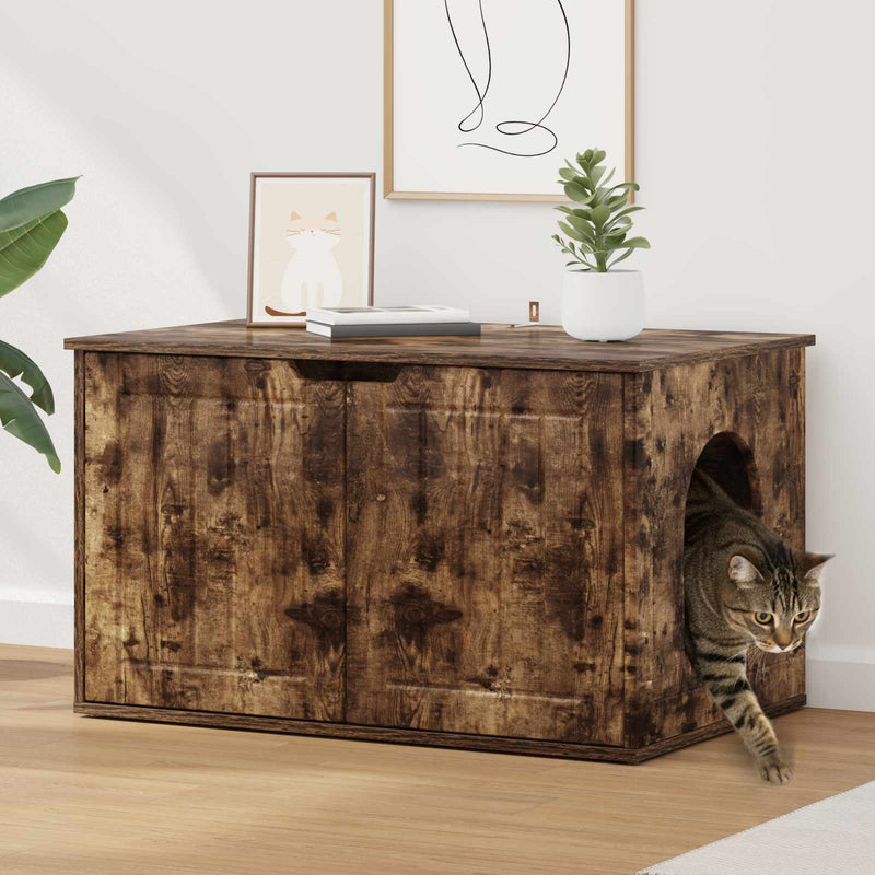 Load image into Gallery viewer, Vidaxl kattenhuis gerookt eiken 85 x 55 x 50,5 cm bewerkt hout