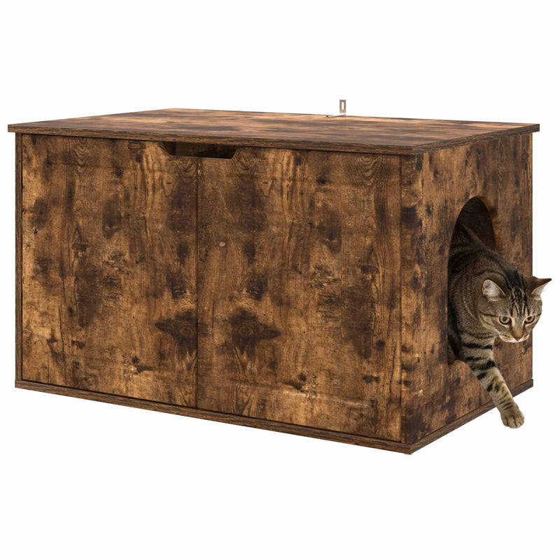 Load image into Gallery viewer, Vidaxl kattenhuis gerookt eiken 85 x 55 x 50,5 cm bewerkt hout