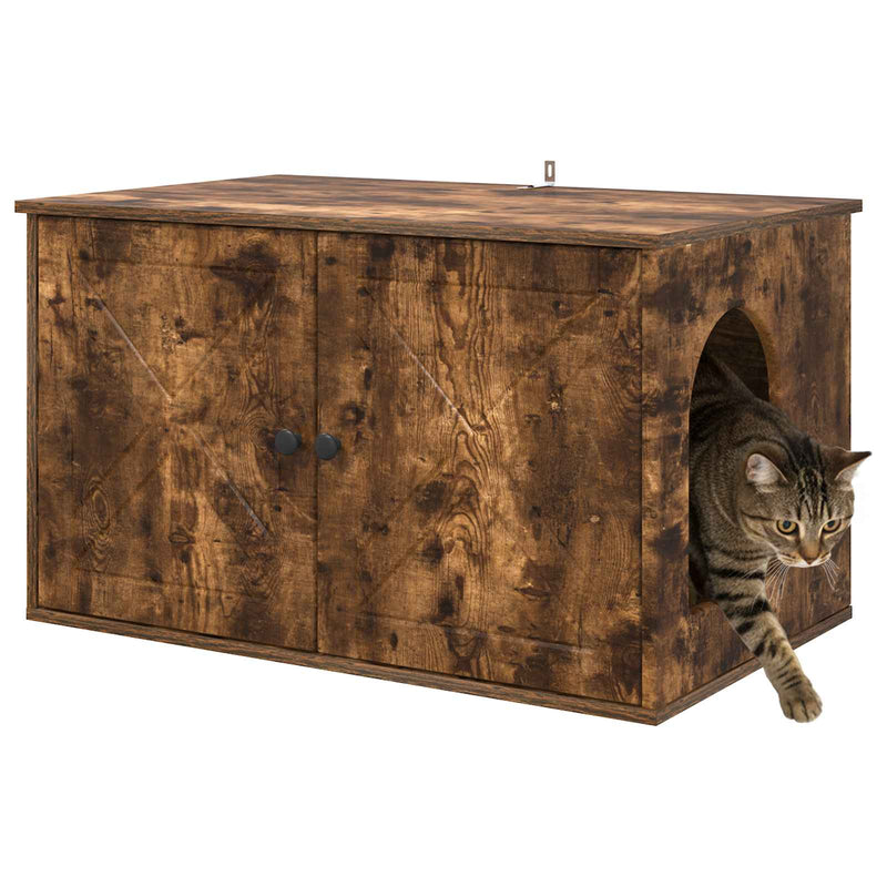 Load image into Gallery viewer, Vidaxl kattenhuis gerookt eiken 85 x 55 x 50 cm bewerkt hout