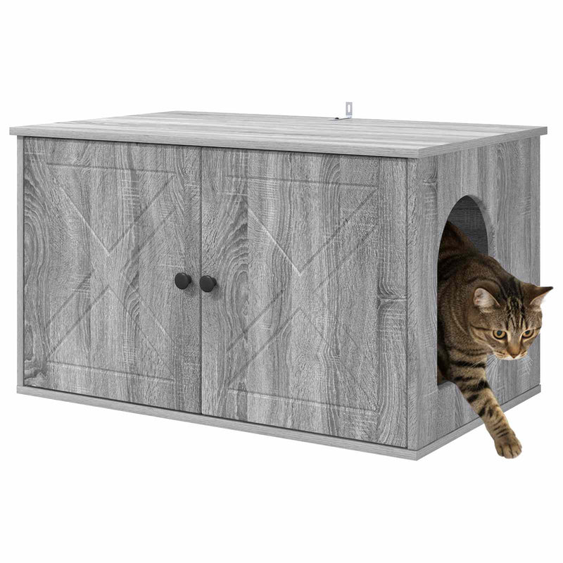 Load image into Gallery viewer, Vidaxl kattenhuis grijs sonoma 85 x 55 x 50 cm bewerkt hout