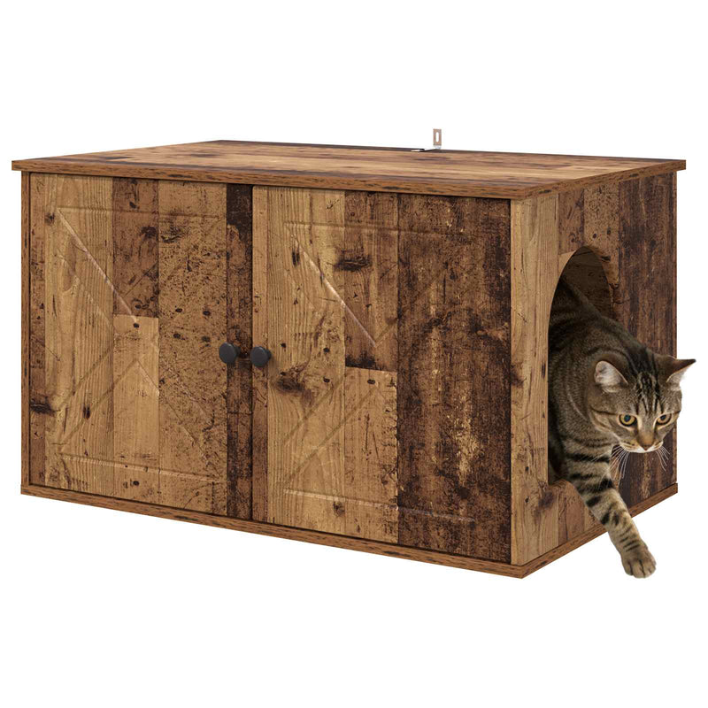 Load image into Gallery viewer, Vidaxl kattenhuis oudhout 85 x 55 x 50 cm bewerkt hout
