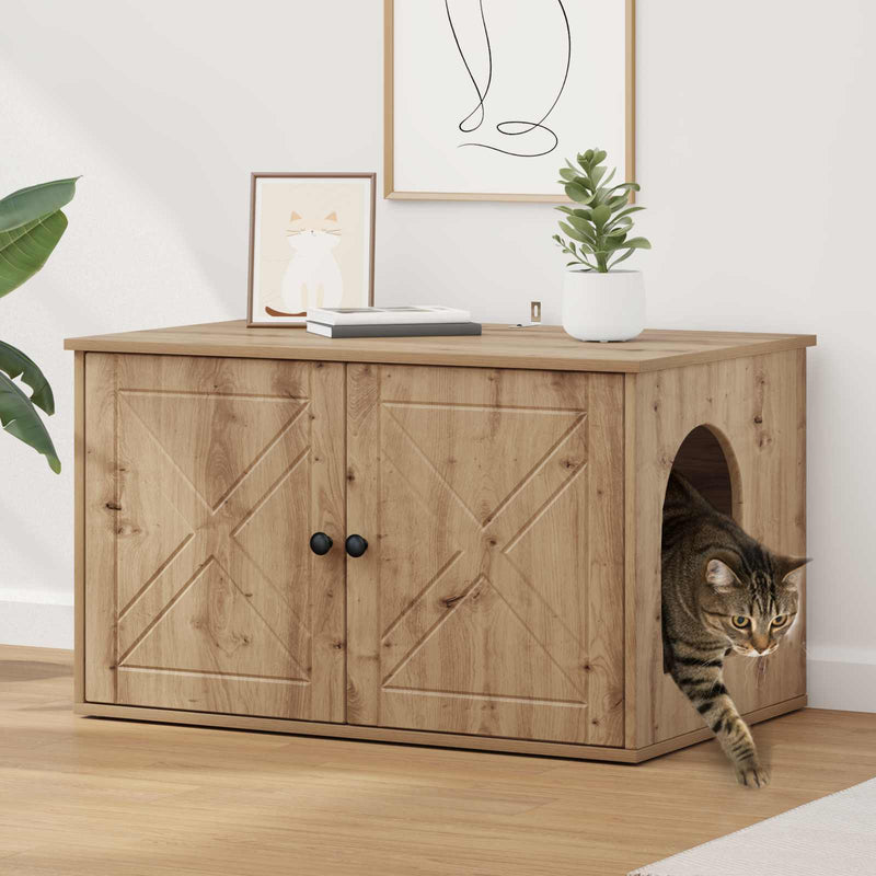 Load image into Gallery viewer, Vidaxl kattenhuis ambachtelijk eiken 85 x 55 x 50 cm bewerkt hout