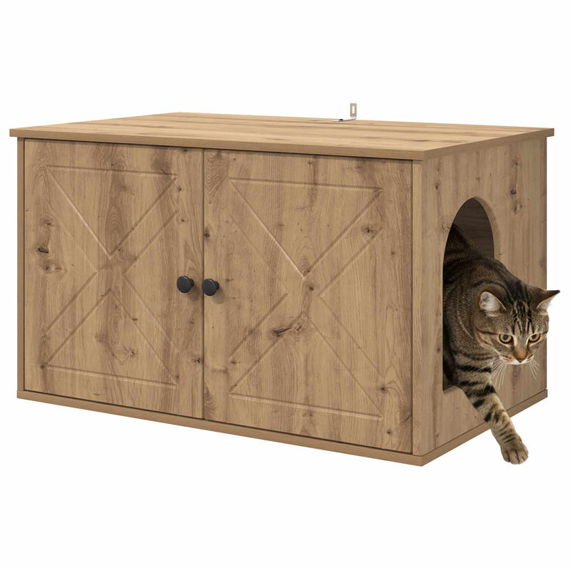 Load image into Gallery viewer, Vidaxl kattenhuis ambachtelijk eiken 85 x 55 x 50 cm bewerkt hout