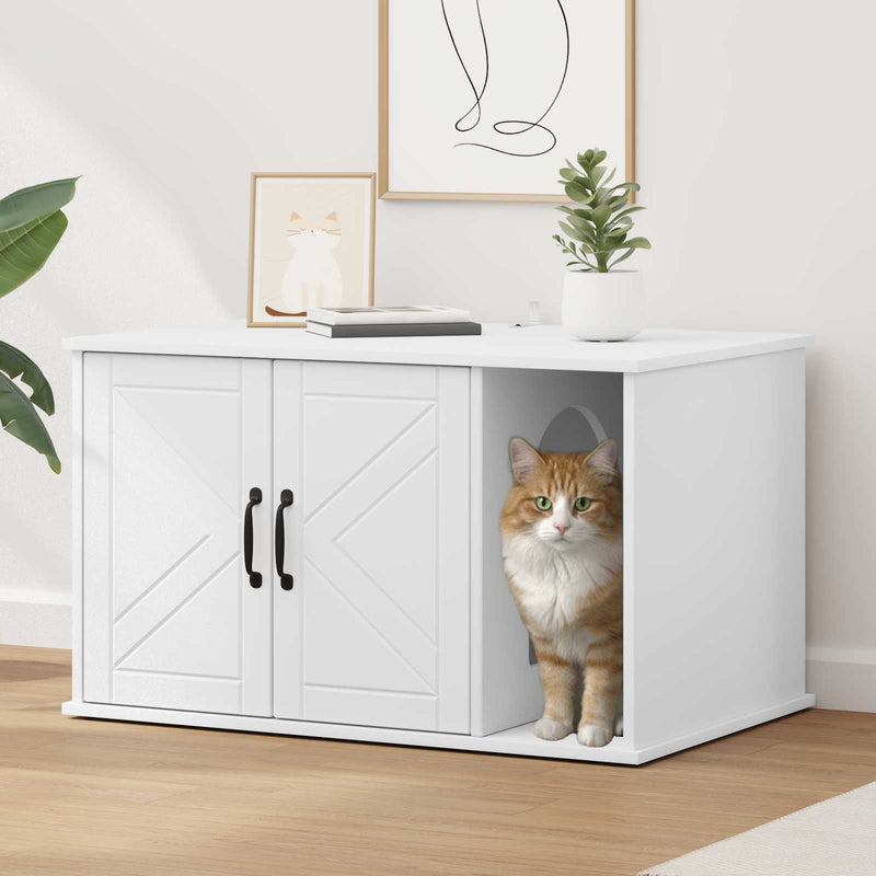 Load image into Gallery viewer, Vidaxl kattenhuis wit 85 x 55 x 50 cm bewerkt hout