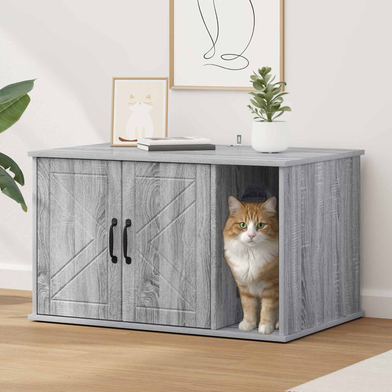Load image into Gallery viewer, Vidaxl kattenhuis grijs sonoma 85 x 55 x 50 cm bewerkt hout