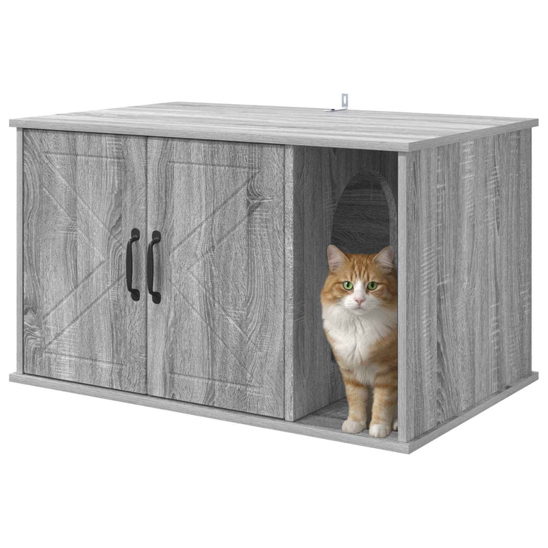 Load image into Gallery viewer, Vidaxl kattenhuis grijs sonoma 85 x 55 x 50 cm bewerkt hout