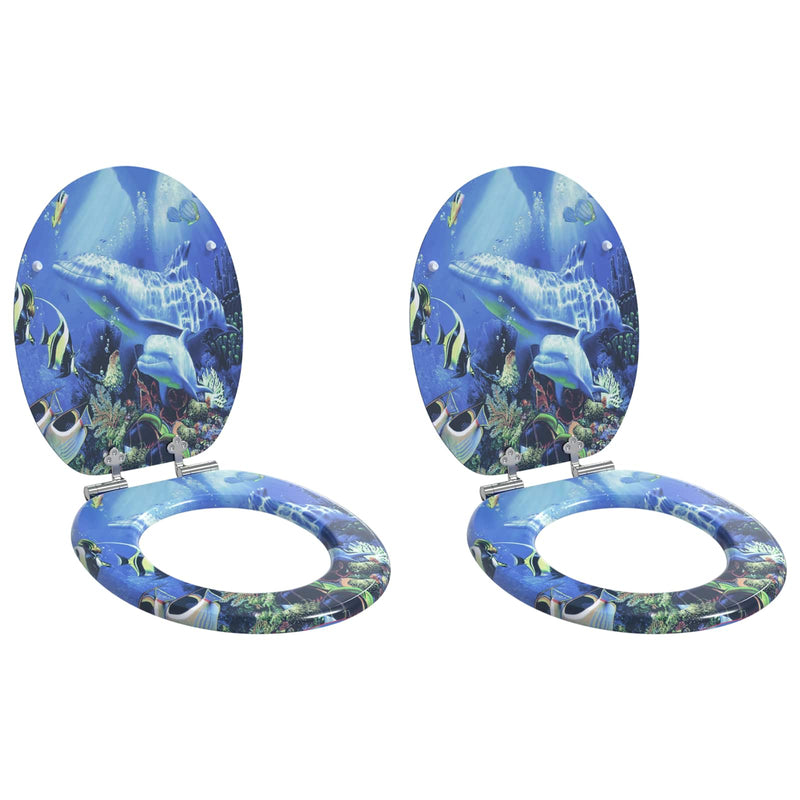 Load image into Gallery viewer, Vidaxl zachte sluit toiletbril 2 pcs blauw 44 x 38 cm mdf-plaat