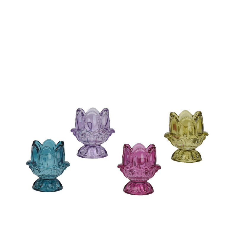 Afbeelding laden in galerijviewer, Decoris theelichthouder tulp glas ã˜7,7xh8,3cm 4 assorti