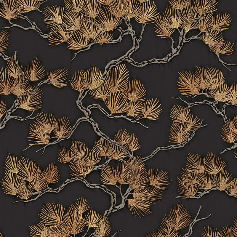 Load image into Gallery viewer, Dutch wallcoverings behang pine tree zwart en goudkleurig