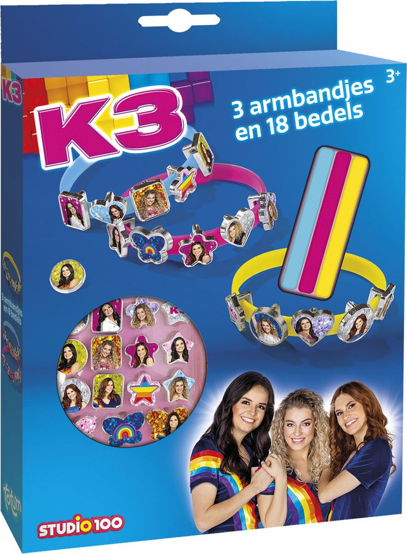 Load image into Gallery viewer, Totum k3 3 schuif armbandjes maken met 18 bedels - speelgoed meisjes vanaf 3 jaar - 21 delige set studio 100 meisjes