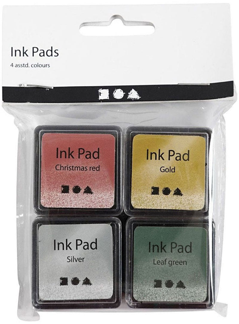 Load image into Gallery viewer, Creativ company stempelinkt, goud, lime groen, kerstrood, zilver, h: 2 cm, afm 3,5x3,5 cm, 4 stuk 1 doos