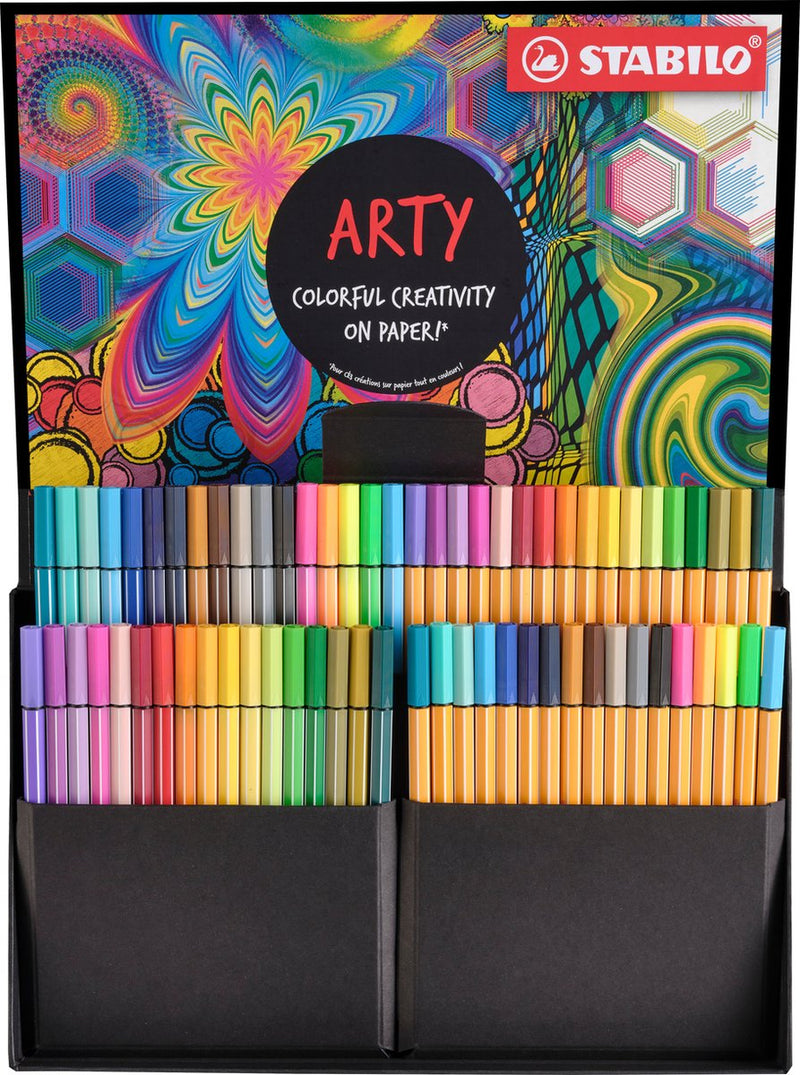 Afbeelding laden in galerijviewer, Stabilo point 88 pen 68 - creative arty mixed in luxe box - met 34 stuks point 88 fineliners en 34 stuks pen 68 viltstiften