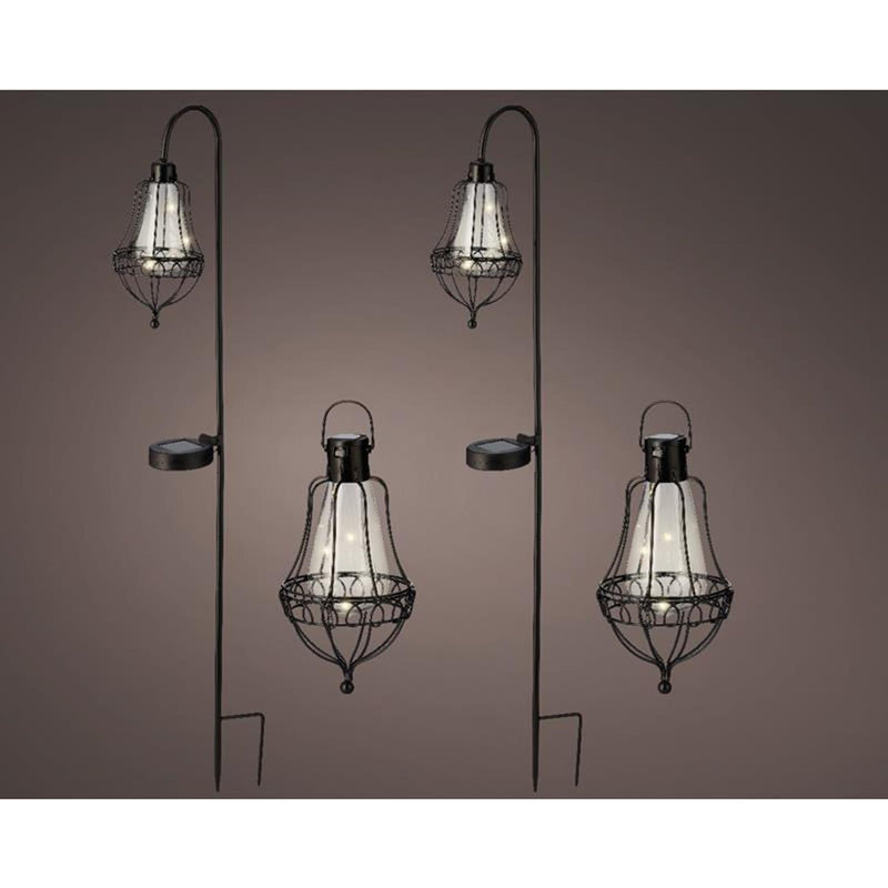 Load image into Gallery viewer, Lumineo led solarlantaarn set l11.5-w14.5-h84cm 2 steek lantaarns en 2 hang lantaarns metaal zwart h19,5 cm