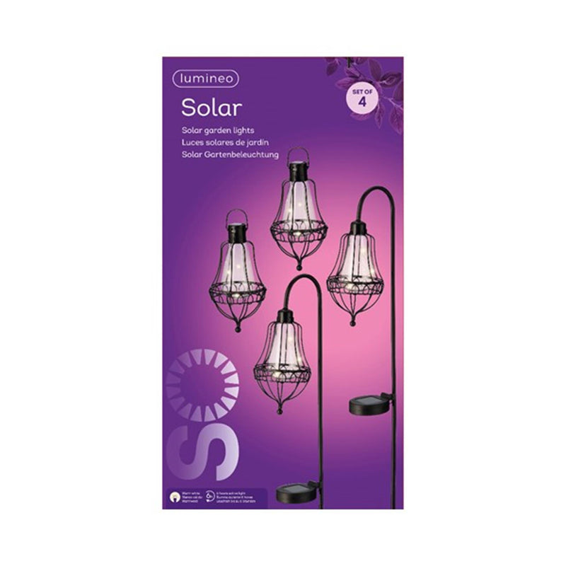 Load image into Gallery viewer, Lumineo led solarlantaarn set l11.5-w14.5-h84cm 2 steek lantaarns en 2 hang lantaarns metaal zwart h19,5 cm