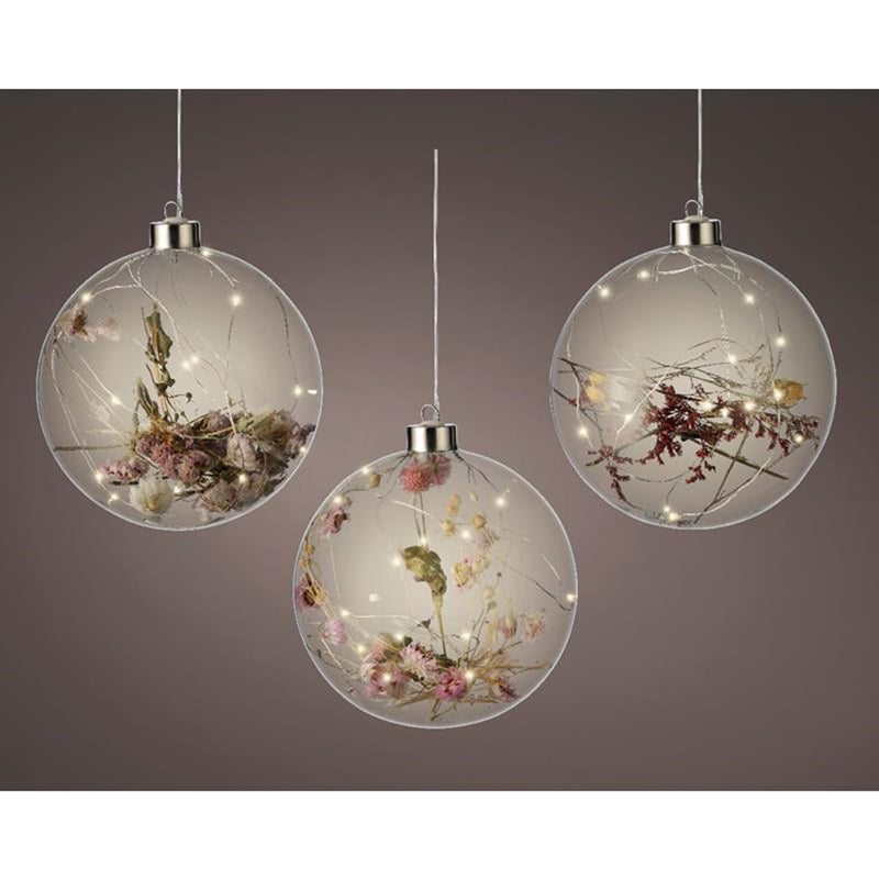 Load image into Gallery viewer, Lumineo micro led verlichting bal met droogbloemen ã˜14cm op batterij met 6 uurs timer voor binnen gebruik