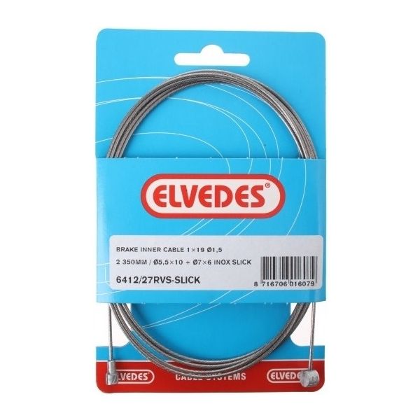 Afbeelding laden in galerijviewer, Rem binnenkabel Elvedes 2350mm RVS Slick ø1,5mm V-nippel en T-nippel (op kaart)
