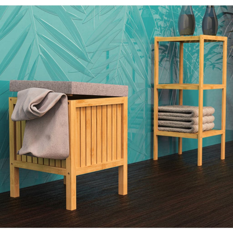 Load image into Gallery viewer, Eisl 2-in-1 wasmand met zitkussen 39x39x52,5 cm bamboe