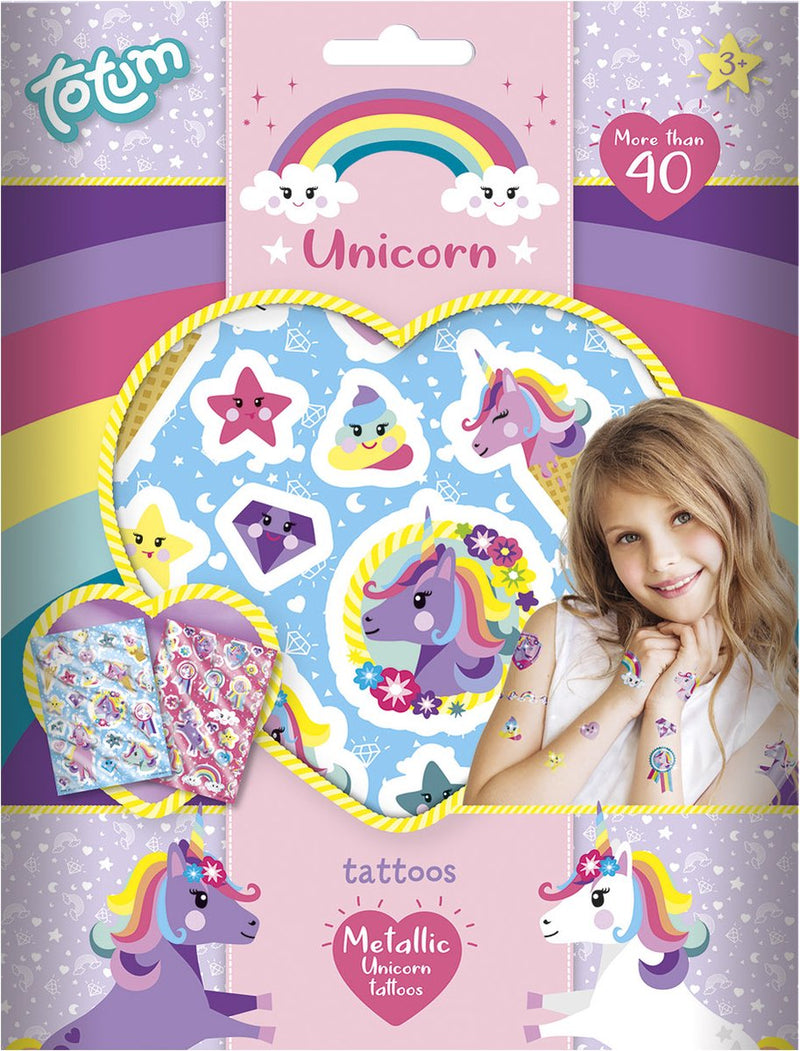 Afbeelding laden in galerijviewer, Totum unicorn tattoo 40 stuks kindertattoo metallic - kids make-up verkleed en feest en verkleedaccessoires