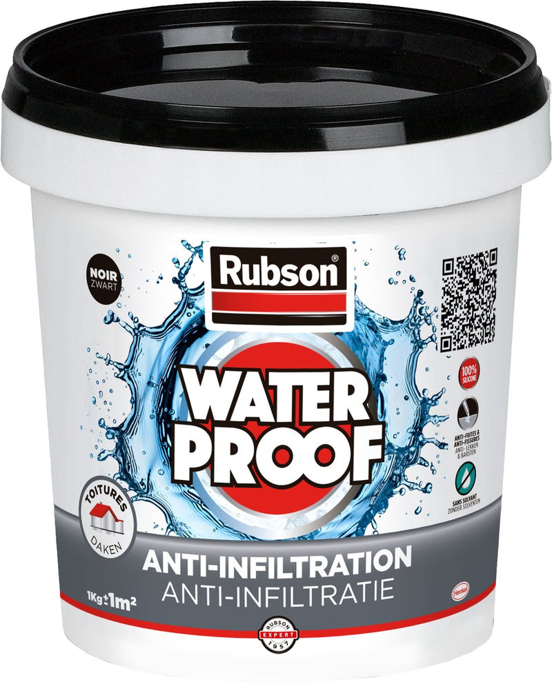 Load image into Gallery viewer, Rubson anti - infiltratie zwart 1kg | daken, funderingen en ingegraven materialen coating | silicone technologie gebaseerd voor maximale elasticiteit | duurzame coating en uv-bestendig | langdurige bescherming tegen vocht.