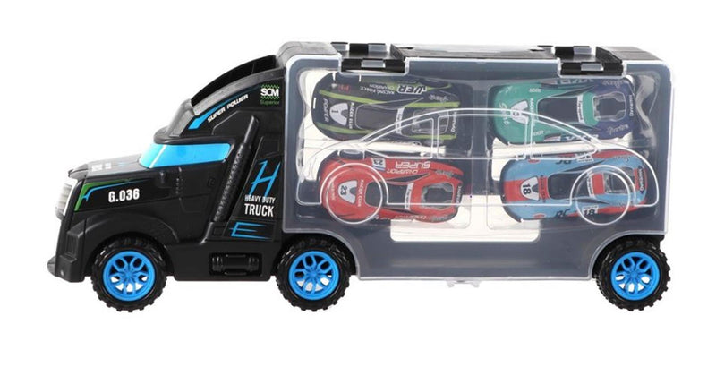 Afbeelding laden in galerijviewer, Vrachtwagen 28cm met 4 auto's 33x12x7cm