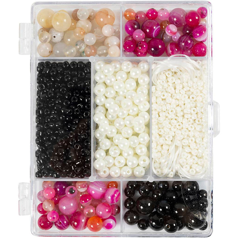 Afbeelding laden in galerijviewer, Https: www.cchobby.nl creatieve-box-sieraden-agaten-afm-2-6-10-mm-gatgrootte-0-8-1-8-mm-ca-2740-stuk-beige-zwart-roze-wit-parelmoer-1-doos