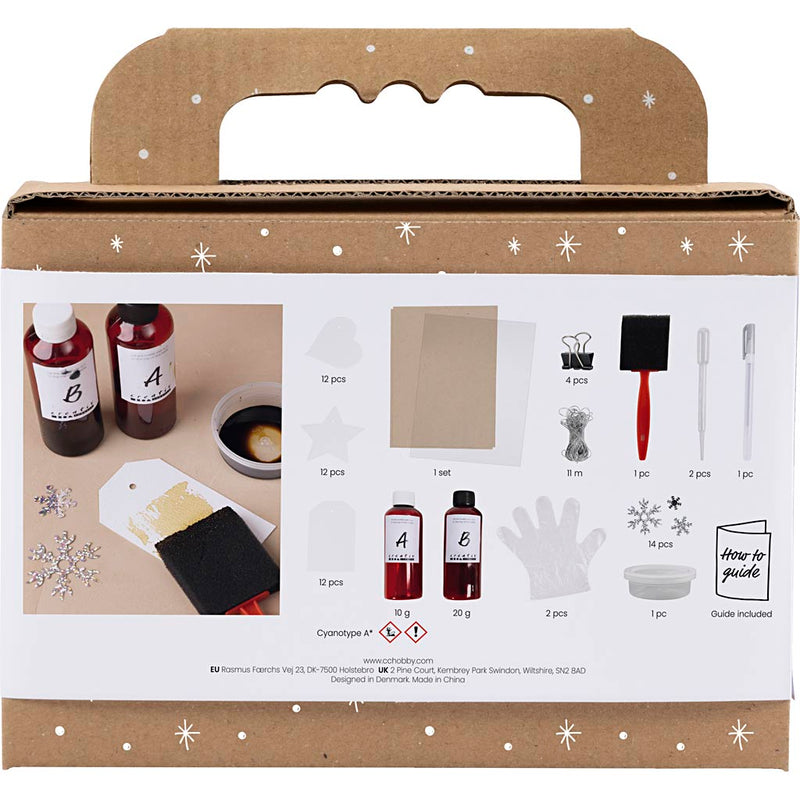 Load image into Gallery viewer, Creativ company mini hobbyset cyanotypie geschenklabels blauw en zilver