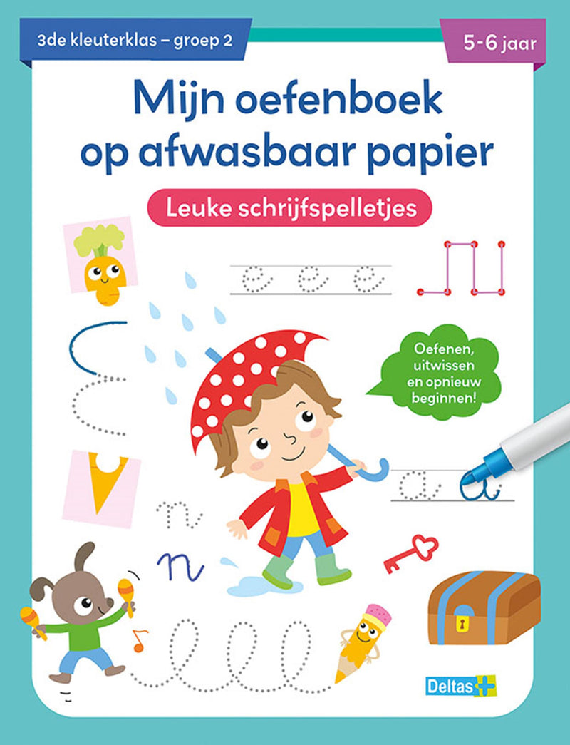 Load image into Gallery viewer, Deltas oefenboek afwasbaar papier leuke schrijfspelletjes (5-6 j.)