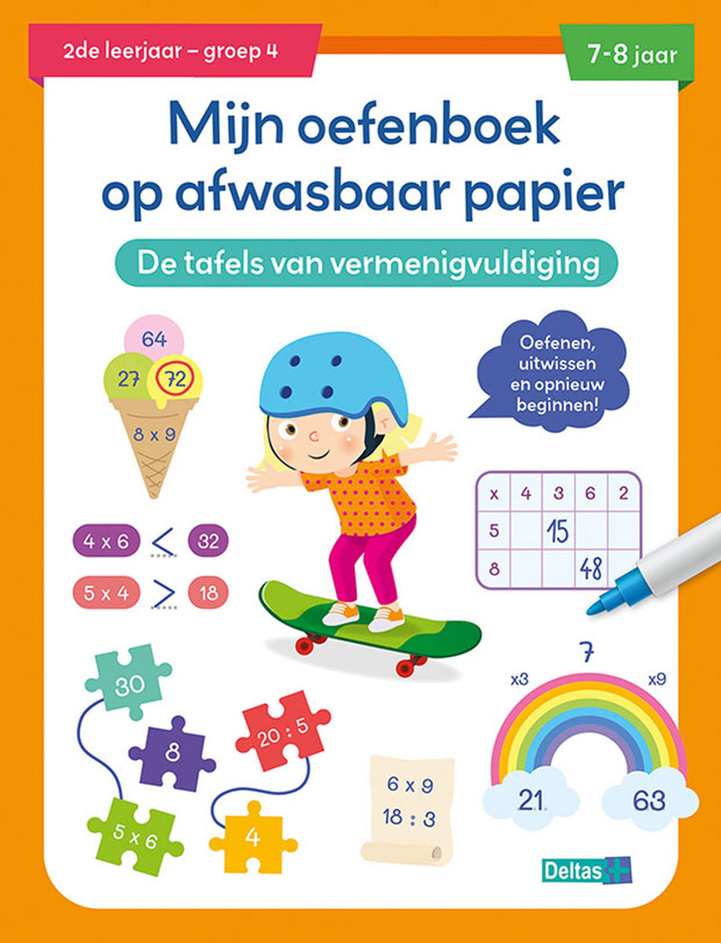 Load image into Gallery viewer, Deltas oefenboek afwasbaar papier tafels van vermenigvuldiging(7-8 j.)