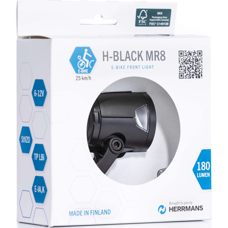 Load image into Gallery viewer, Herrmans koplamp h-black mr8 dynamo led fr.light h- black mr8 dynamo on off