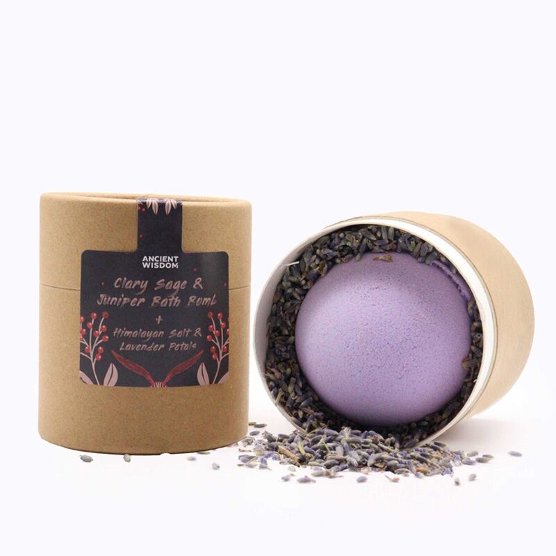 Afbeelding laden in galerijviewer, Clary sage (scharlei) jeneverbes himalaya-zout botanicals bruisballen gift set