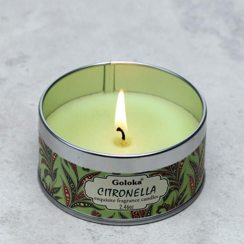Afbeelding laden in galerijviewer, Goloka citronella paraffine wax geurkaars in blik