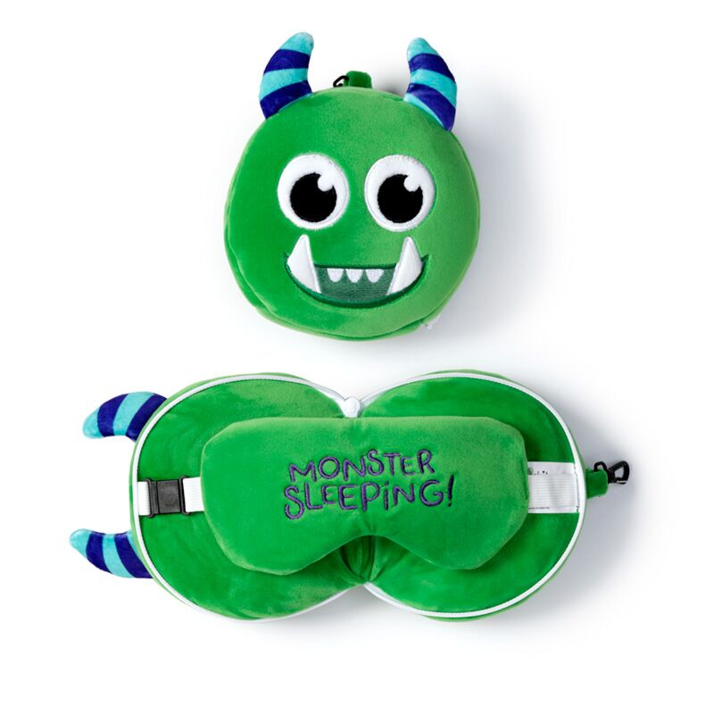 Load image into Gallery viewer, Ty relaxeazzz pluche monstarz monster rond reiskussen slaapmasker - groen