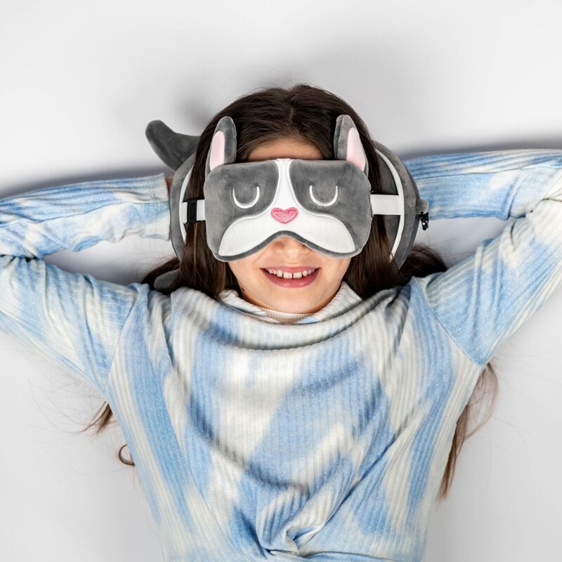 Afbeelding laden in galerijviewer, Relaxeazzz franse bulldog rond reiskussen slaapmasker