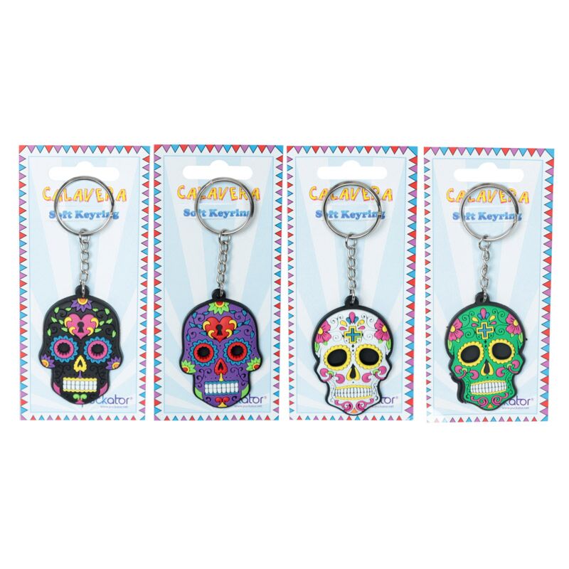 Afbeelding laden in galerijviewer, Dia de los muertos mexicaans doodshoofd pvc sleutelhouder