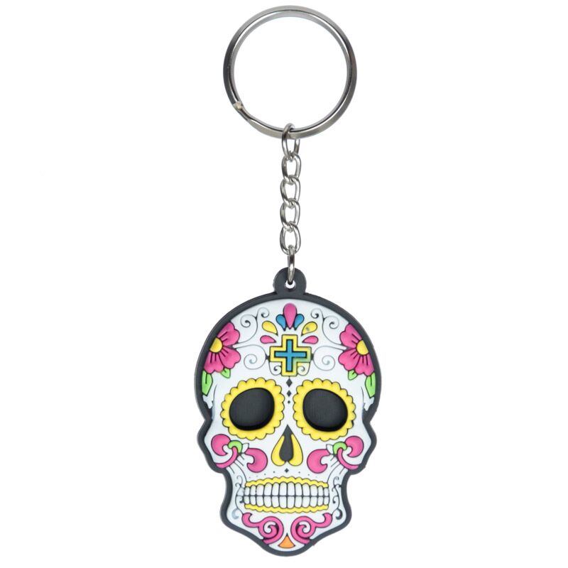 Afbeelding laden in galerijviewer, Dia de los muertos mexicaans doodshoofd pvc sleutelhouder