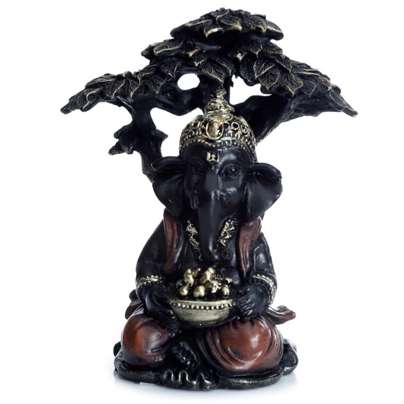 Afbeelding laden in galerijviewer, Zwart goud ganesh zittend onder boom