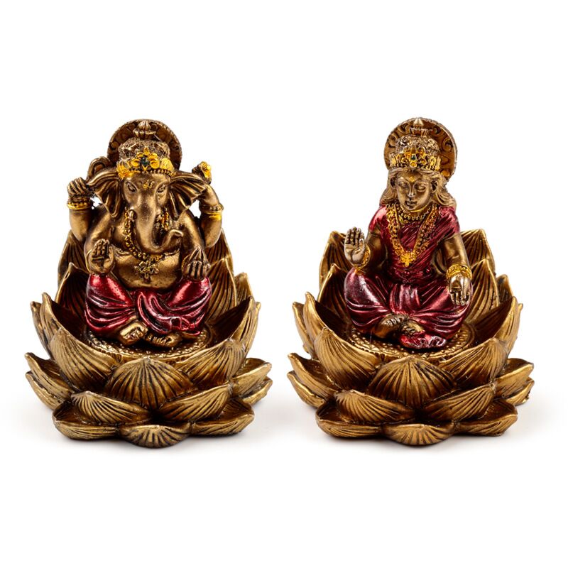 Afbeelding laden in galerijviewer, Goudkleur ganesh lakshmi lotus set van 2