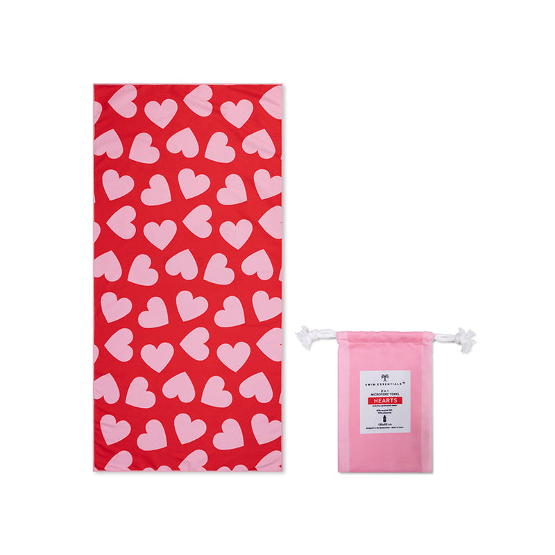 Afbeelding laden in galerijviewer, Hearts | rode microvezel handdoek 135 x 65 cm