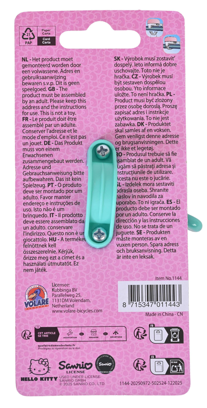 Load image into Gallery viewer, Volare hello kitty fietsbel - meisjes - roze