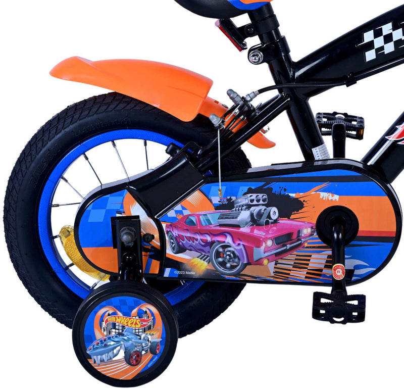 Load image into Gallery viewer, Volare hot wheels kinderfiets - jongens - 12 inch - zwart oranje blauw - twee handremmen