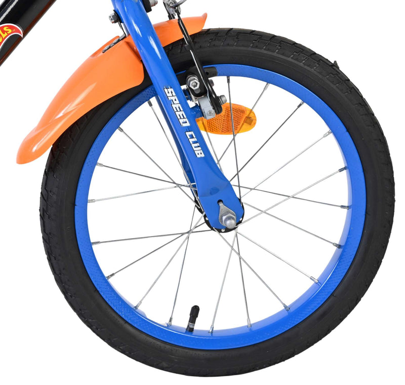 Load image into Gallery viewer, Heiße räder hot wheels kinderfiets - jongens - 16 inch - zwart oranje blauw - twee handremmen