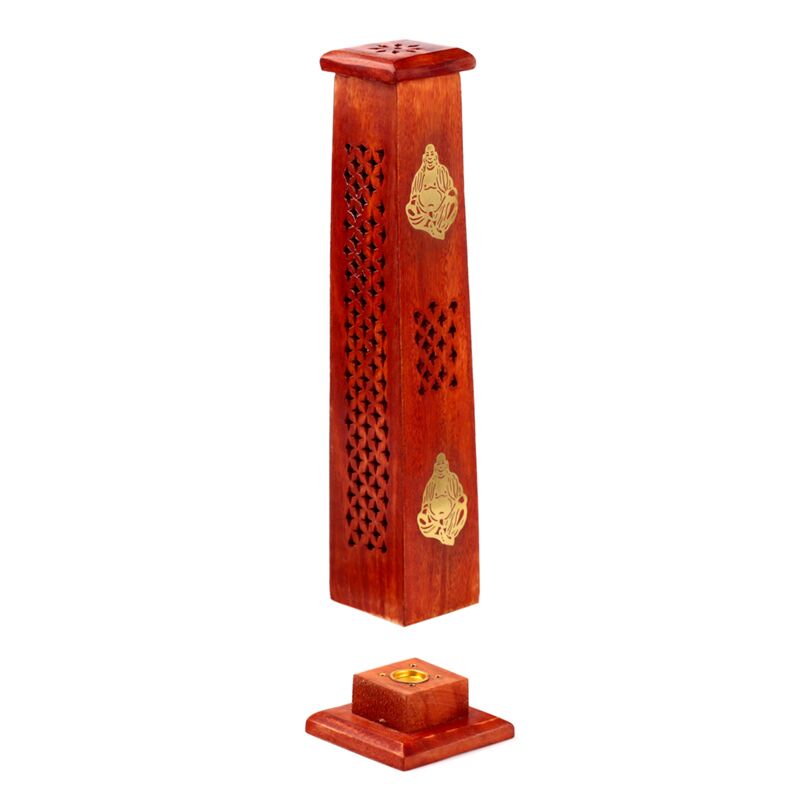 Afbeelding laden in galerijviewer, Mango hout wierookhouder toren chinese boeddha