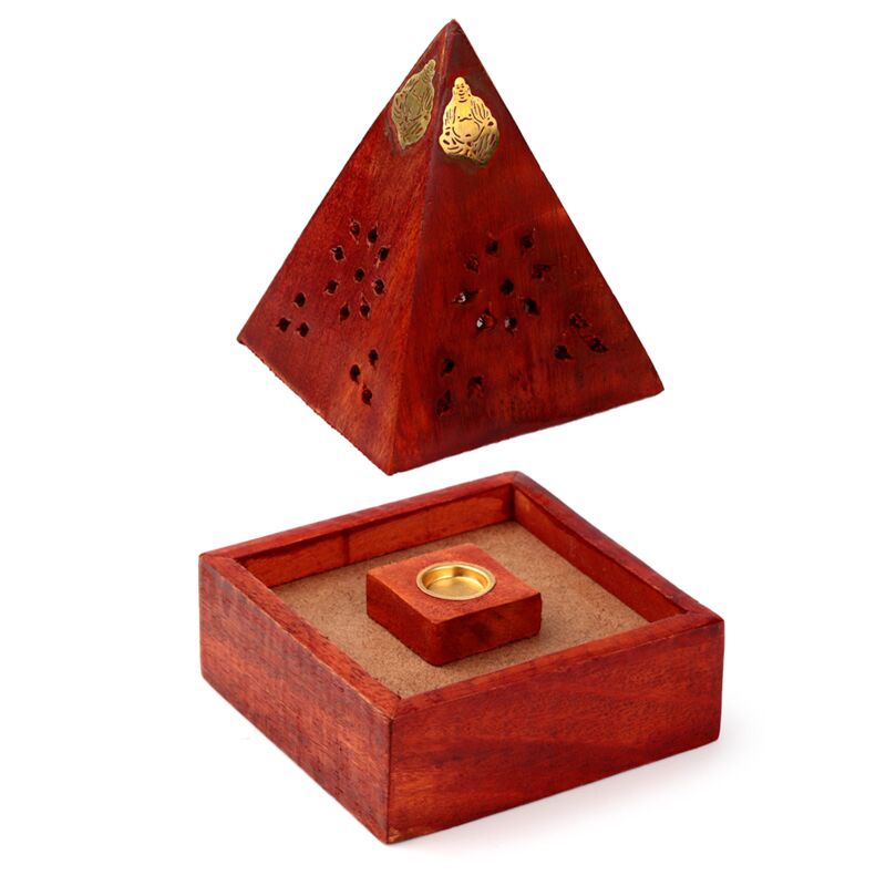 Load image into Gallery viewer, Mango hout piramide wierookhouder kegels boeddha lijstwerk