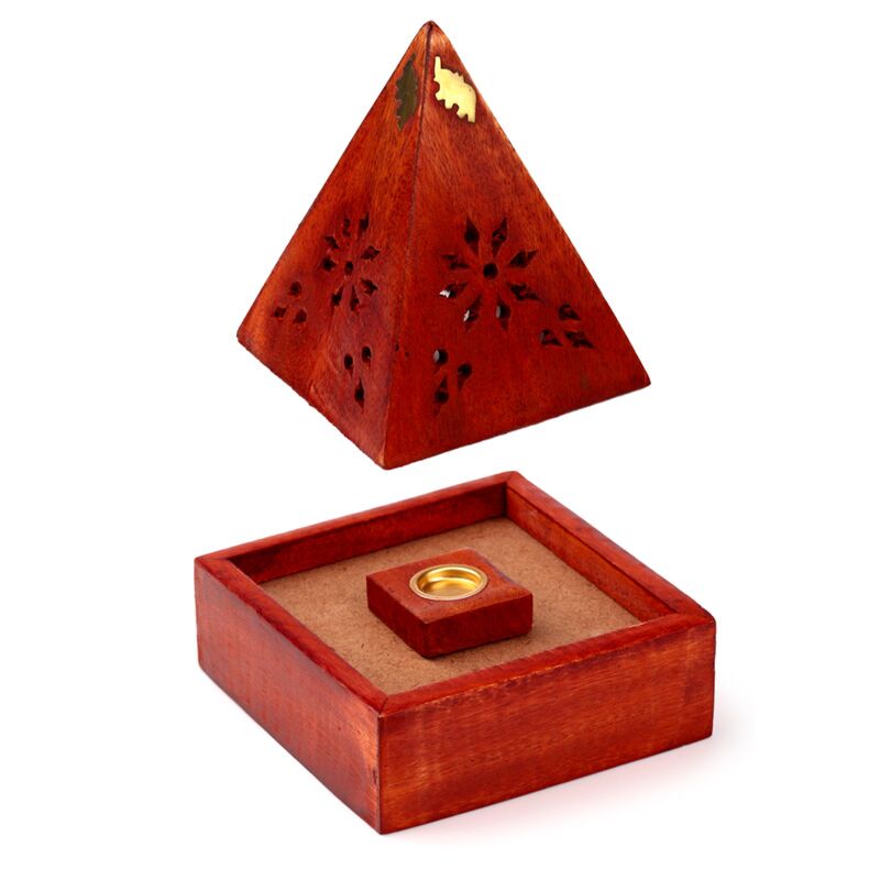 Afbeelding laden in galerijviewer, Mango hout piramide wierookhouder kegels olifant