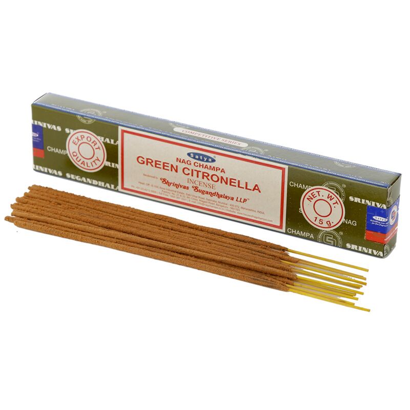 Afbeelding laden in galerijviewer, 01356 groene citronella - satya nag champa wierook stokjes
