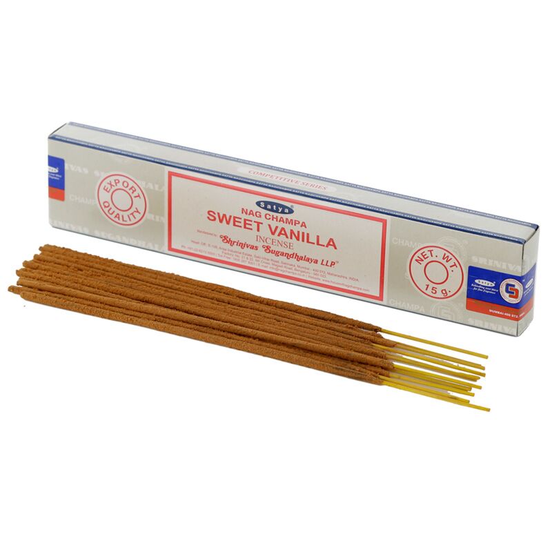 Afbeelding laden in galerijviewer, 01365 zoete vanille - satya nag champa wierook stokjes