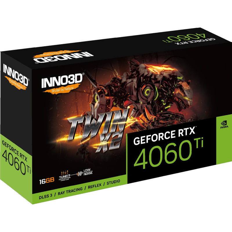 Load image into Gallery viewer, Inno3d inno3d n406t2-16d6-178055n geforce rtx 4060 ti twin x2, 16gb gddr6, 128-bit, 2535, 18gbps, 3xdp+hdmi