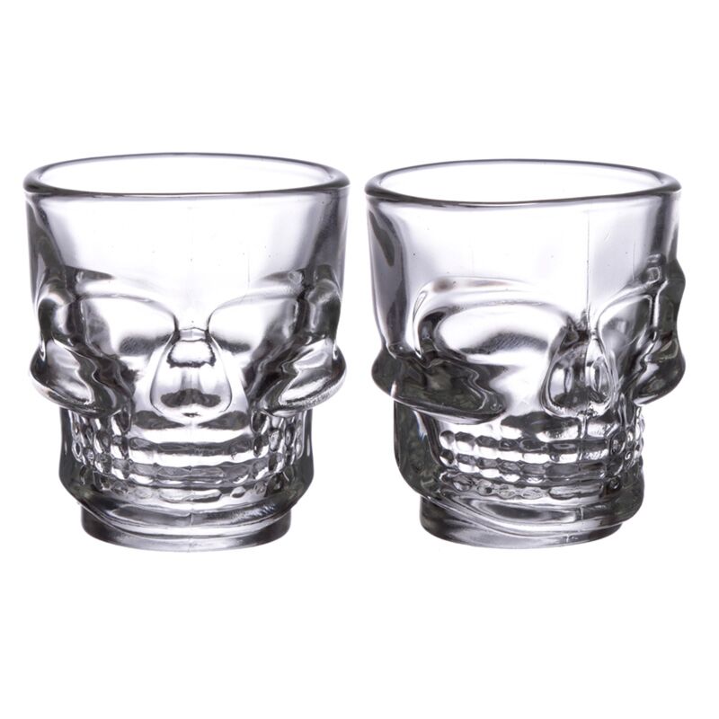 Load image into Gallery viewer, 2 glazen shotglaasjes (60ml) - schedel