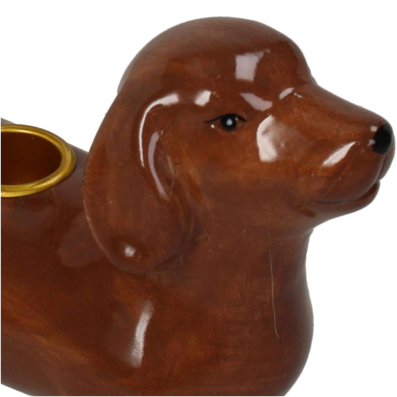 Afbeelding laden in galerijviewer, Kersten kandelaar dachshund dolomite bruin 19.8x7x13.7cm