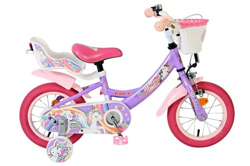 Afbeelding laden in galerijviewer, Volare unicorn kinderfiets - meisjes - 12 inch - paars